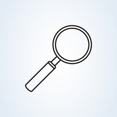 Magnifying glass or search icon line art, flat graphic on isolated background
