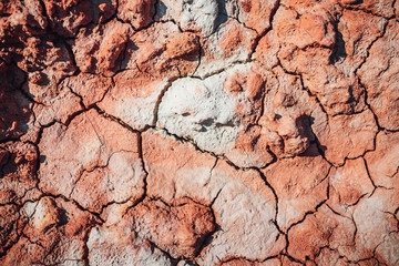 Dry cracked clay soil surface