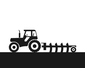 Farm tractor icon illustration. Heavy agricultural machinery for field work