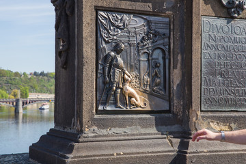 Obraz premium City Prague, Czech Republic. Knight with a dog, holy icon, where the elections come true. Travel photo 2019. 24. April