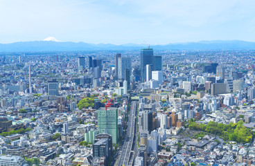 Fototapeta premium 富士山と渋谷 東京風景 2019 春 新緑 青空 
