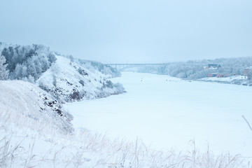 river and surroundings of the river during severe frosts