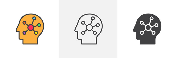 Mind map in the human head icon. Line, glyph and filled outline colorful version, Creative think outline and filled vector sign. Symbol, logo illustration. Different style icons set. Vector graphics