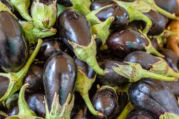 Baby eggplants in the market