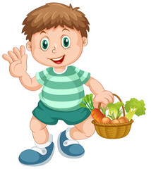 A boy holding vegetable basket