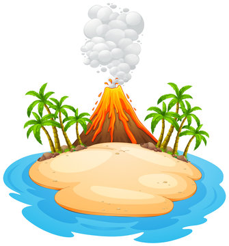 A volcano eruption island