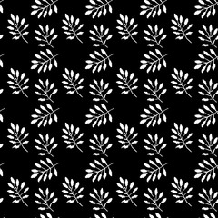 Leaves seamless pattern. Grunge vector dry brush illustration.