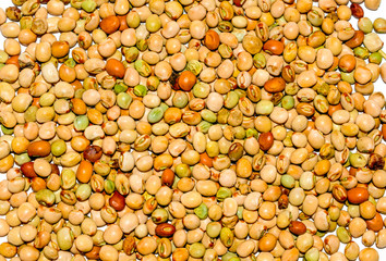 close up of beautiful,colorful dried kidney beans  on a table.