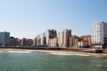 Fototapeta premium Beach and promenade in Gijon in Spain