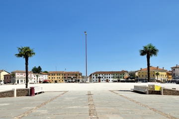 Fototapeta na wymiar PALMANOVA ITALY ON SUMMER: Palmanova, with its nine-pointed star structure, was conceived as an inexpugnable defensive system Italy, Udine Friuli-Venezia-Giulia region. The cathedral.