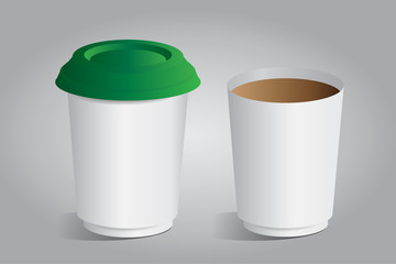 Collection of White hot paper coffee cup with cover mock up 3d.