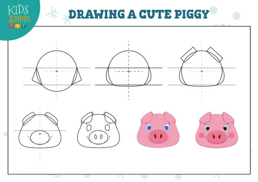 Drawing a cute piggy exercise for preschool kids