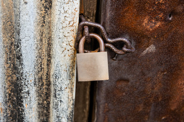 Closeup wooden door with lock
