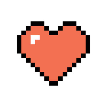 Heart Icon In Pixel Style. Isolated Love Sign