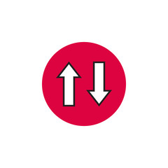 Two arrows on the rounded icon. Vector illustration in style flat. Designed for web and software interfaces.