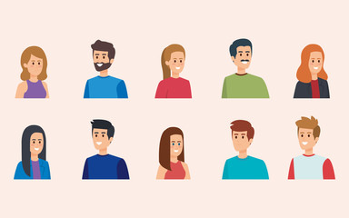 set girls and boys head with hairstyle and casual clothes