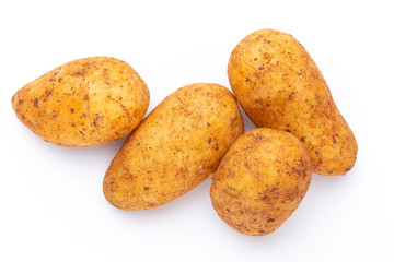 Potatoes isolated on white background. Flat lay. Top view.
