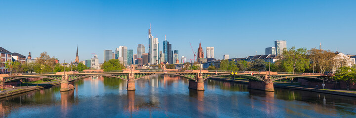 Frankfurt city with sunrise and skyline - obrazy, fototapety, plakaty