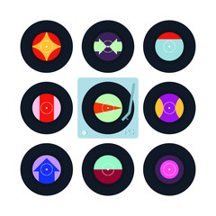 Record player with nine vinyl records