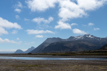 A view at the Mountains of East Iceland: Vestrahorn, Brunnhorn, Eystrahorn