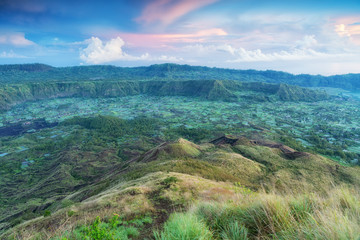 Gunung Batur, scenic view from the top of the volcano to the caldera, Bali, Indonesia