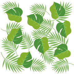Fototapeta premium Green palm leaves summer pattern vector illustration