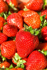 Freshly harvested strawberries, directly above