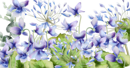 Fototapeta na wymiar Spring flowers bouquet card Vector watercolor. Spring season background. Vintage romantic decors