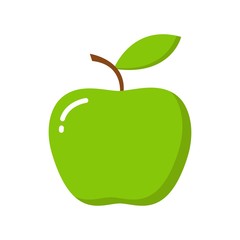 Green apple with leaf isolated on white background. Vector illustration.