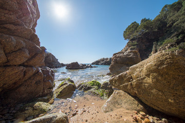Fototapeta na wymiar In the Morisca cove of Tossa de Mar, Costa brava