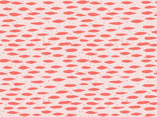 Abstract coral horizontal hand painted oval brush strokes and dots seamless vector pattern.