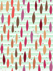 Multicolored vertical hand painted oval brush strokes and dots on green mint striped background. Seamless vector pattern.