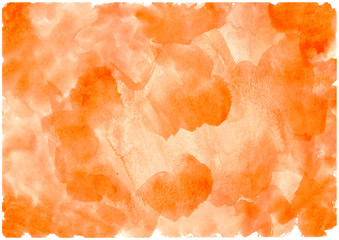 Fototapeta na wymiar orange watercolor strokes on paper.Design the sample for the texts of postcards