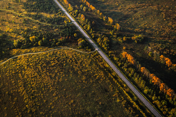 Road at the landscape from height of bird's flight from air balloon