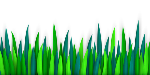 Paper cut style green leaves on white background. Vector decorations for spring or summer illustration