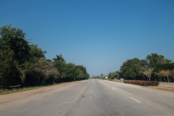 Open road with blue sky in Cuba