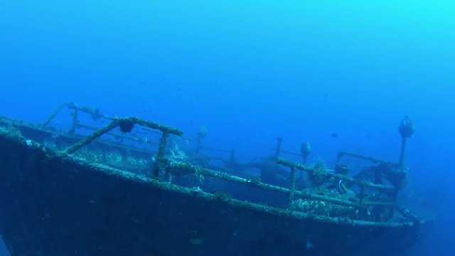 Boga wreck. Underwater world, underwater videos. Tulamben, Bali, Indonesia.