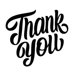 Thank you hand lettering on white background. Brush typography, vector illustration.