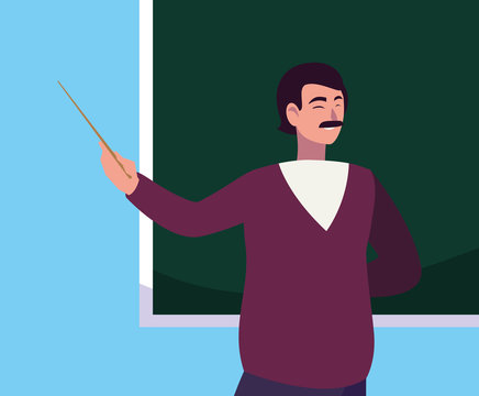 teacher male with chalkboard character