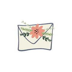 Envelope letter with floral elements symbols, spring or summer greeting card