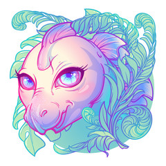Baby Stegosaurus head. Cute animal drawing. EPS10 vector illustration