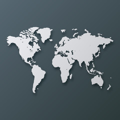 Fototapeta na wymiar Abstract 3d world map. White silhouette on grey background.