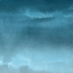 Colorful winter blue ink and watercolor textures on white paper background. Paint leaks and ombre effects. Hand painted abstract image. Deep sea.