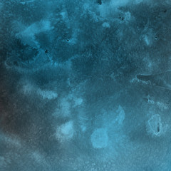 Colorful winter blue ink and watercolor textures on white paper background. Paint leaks and ombre effects. Hand painted abstract image. Deep sea.