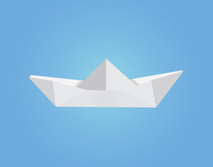 White paper boat on blue background .