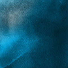 Colorful winter blue ink and watercolor textures on white paper background. Paint leaks and ombre effects. Hand painted abstract image. Deep sea.