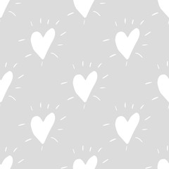 vector seamless pattern with heart shaped elements drawn by hand with pencil