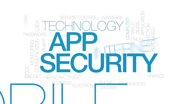 App security animated word cloud. Kinetic typography.