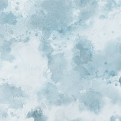 Colorful winter blue ink and watercolor textures on white paper background. Paint leaks and ombre effects. Hand painted abstract image. Deep sea.