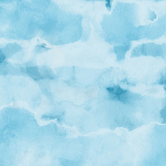 Colorful winter blue ink and watercolor textures on white paper background. Paint leaks and ombre effects. Hand painted abstract image. Deep sea.